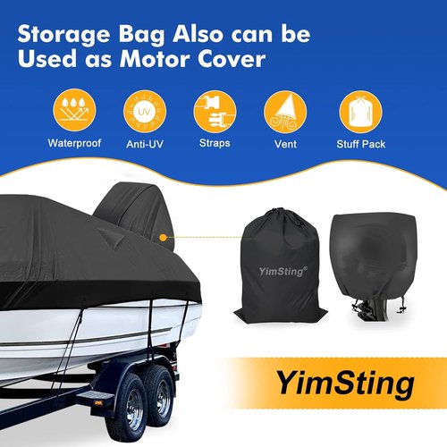 1200D Waterproof Boat Cover - Heavy-Duty Protection for 23' to 24' Bass, V-Hull & Runabout Boats - Black