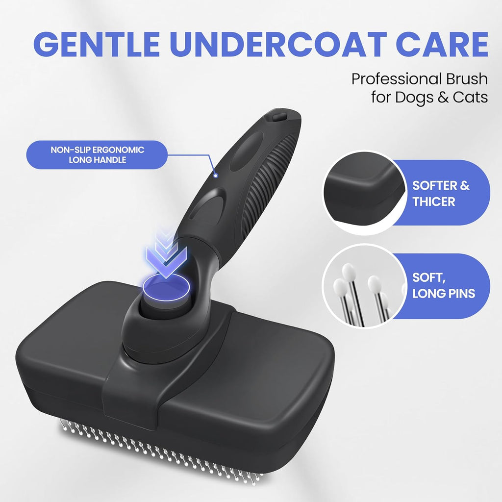 Skiennix Self-Cleaning Shedding Brush - 5-in-1 Professional Grooming Tool for Dogs & Cats | Black