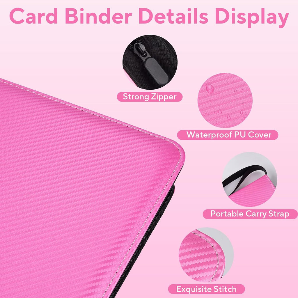 Skiennix Portable 9-Pocket Trading Card Binder - Holds 1080 Cards | Compact Pink Album Organizer