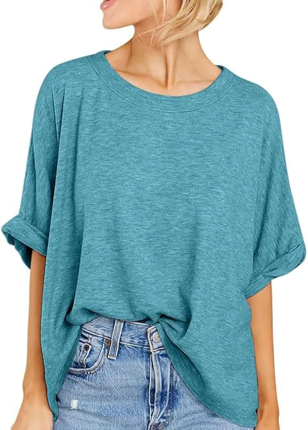 Skiennix Summer Top | Women's Casual Oversized Crewneck Blouse | Soft 3/4 Sleeve Gym Tee