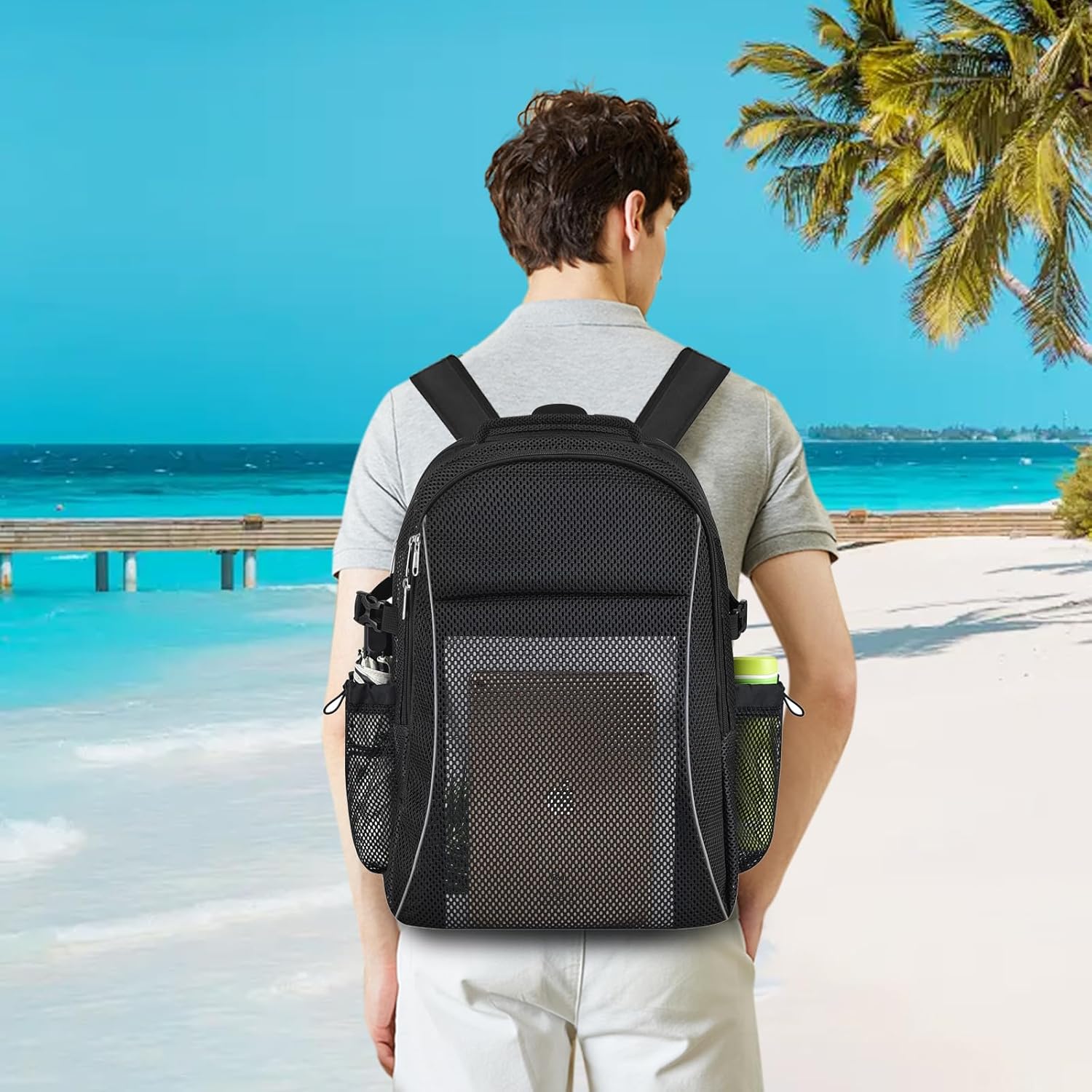 USPECLARE Heavy Duty X-Large Mesh Backpack - Semi-Transparent Design with Rain Cover for School & Travel