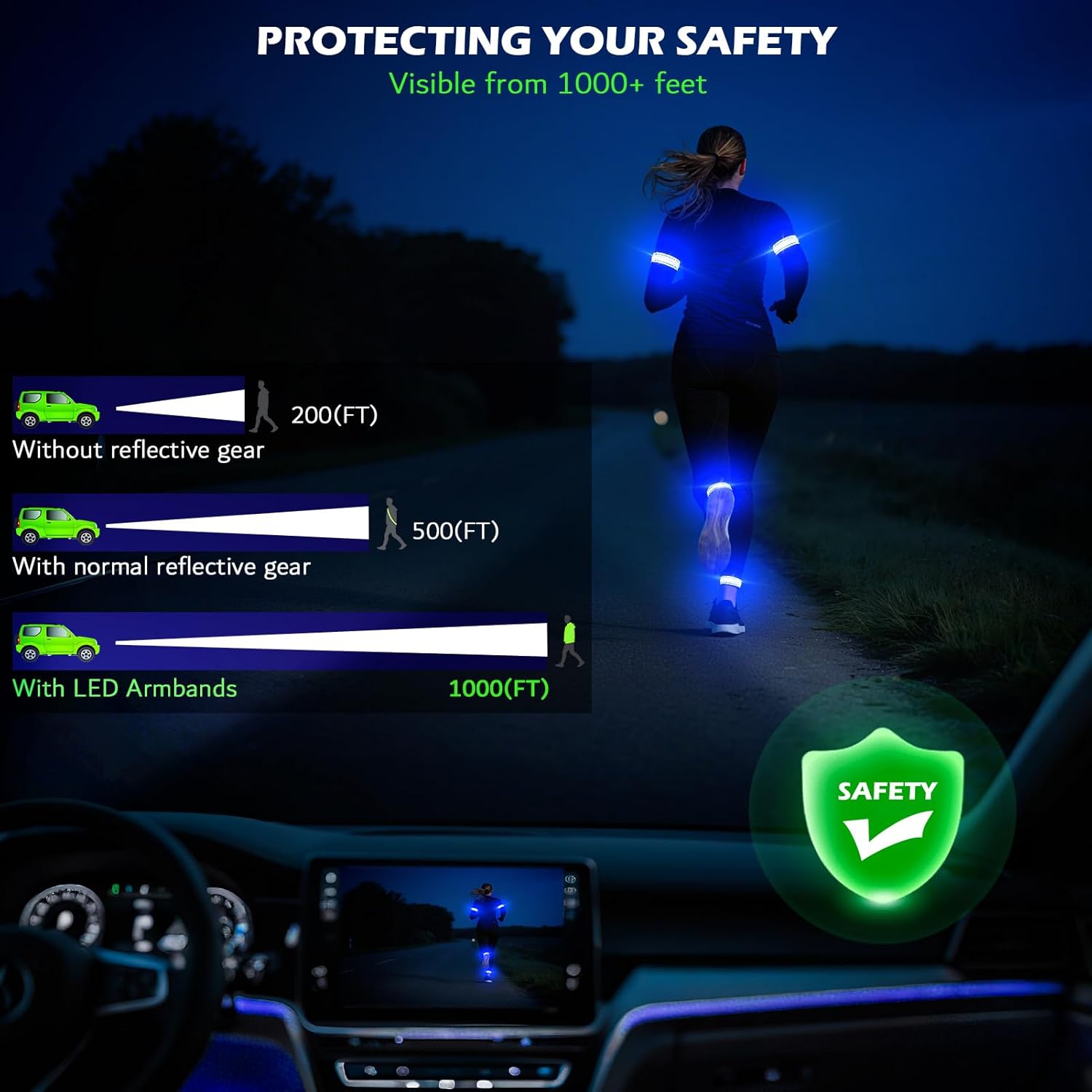 Skiennix LED Armband - Rechargeable Light Up Arm Bands for Night Running | High Visibility Safety Gear (2 Pack)