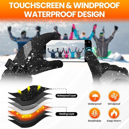 Meoneo Heated Gloves for Men Women - Rechargeable Battery Electric Gloves Waterproof & Double Windproof Winter Gloves for Camping Fishing Ski Hunting Riding Motorcycle Outdoor (Large)