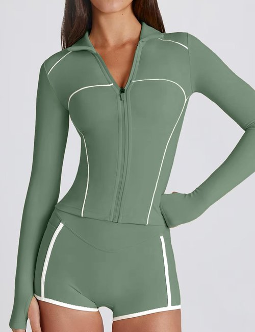 Lviefent Women's Zip-Up Active Jacket - Color Block Slim Fit Long Sleeve Workout Top with Thumb Holes