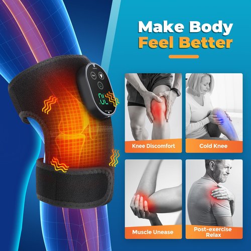 Cordless Heated Knee Massager with Vibration, FSA Eligible HSA, Heated Knee Brace Wrap Heating Shoulder Brace Support Wrap for Knee Elbow, Heating Pad with 6 Heating Levels, 3 Massage Modes&Timer