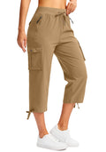 Soothfeel Women's Cargo Capris Pants with 6 Pockets Lightweight Quick Dry Travel Hiking Summer Pants for Women Casual (Dark Khaki, XS)