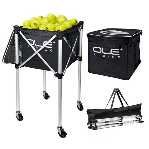 OLE ANDIGO Tennis Ball Hopper Ball Cart, Can Hold 165 Balls Tennis Basket, Foldable and Disassembled Comes Pickleball Hopper with Storage Bag,Suitable for Tennis/Pickleball/Baseball/Softball