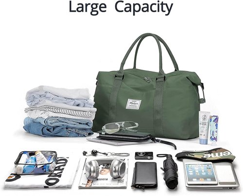 LANBX Travel Gym Bag - Women's Sport Duffle Tote with Wet Pocket | Olive Green, Perfect for Weekender Trips