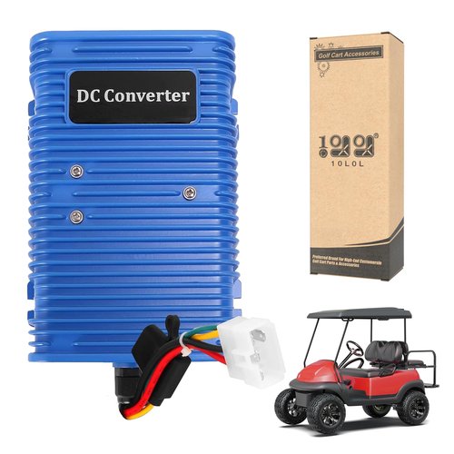 Universal Golf Cart Voltage Reducer DC Converter 36V or 48V to 12V 30 A 360W for EZGO Club Car Yamaha Golf Carts, with Power Cables