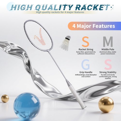 Double Racket Set with Free Shuttlecocks | Professional-Grade Badminton Racket Set | Lightweight Design & Non-Slip Grip | Available in White/Black/Orange/Sliver/Green (Black, 4 inches)