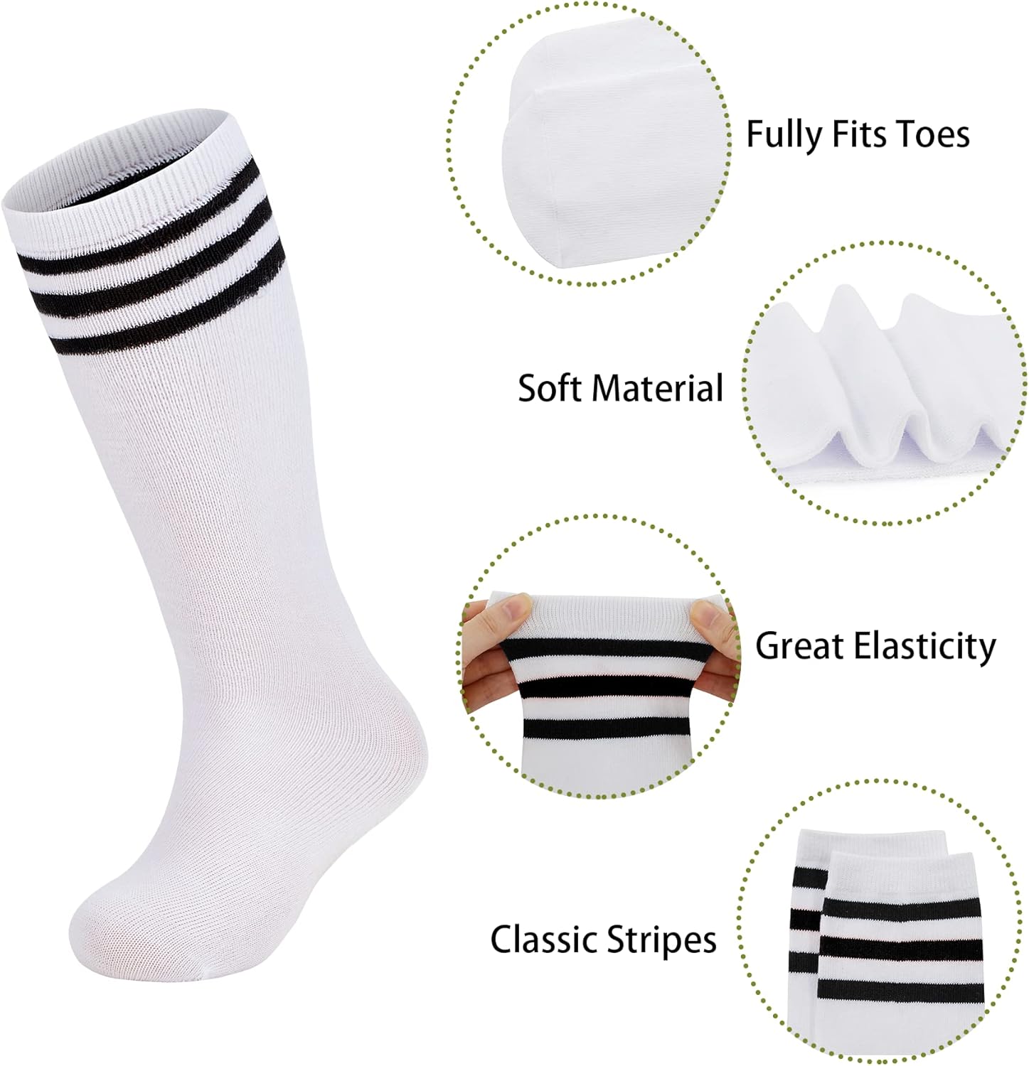 Zando Kids Soccer Socks - 4 Pairs of Knee High Athletic Socks for Boys & Girls