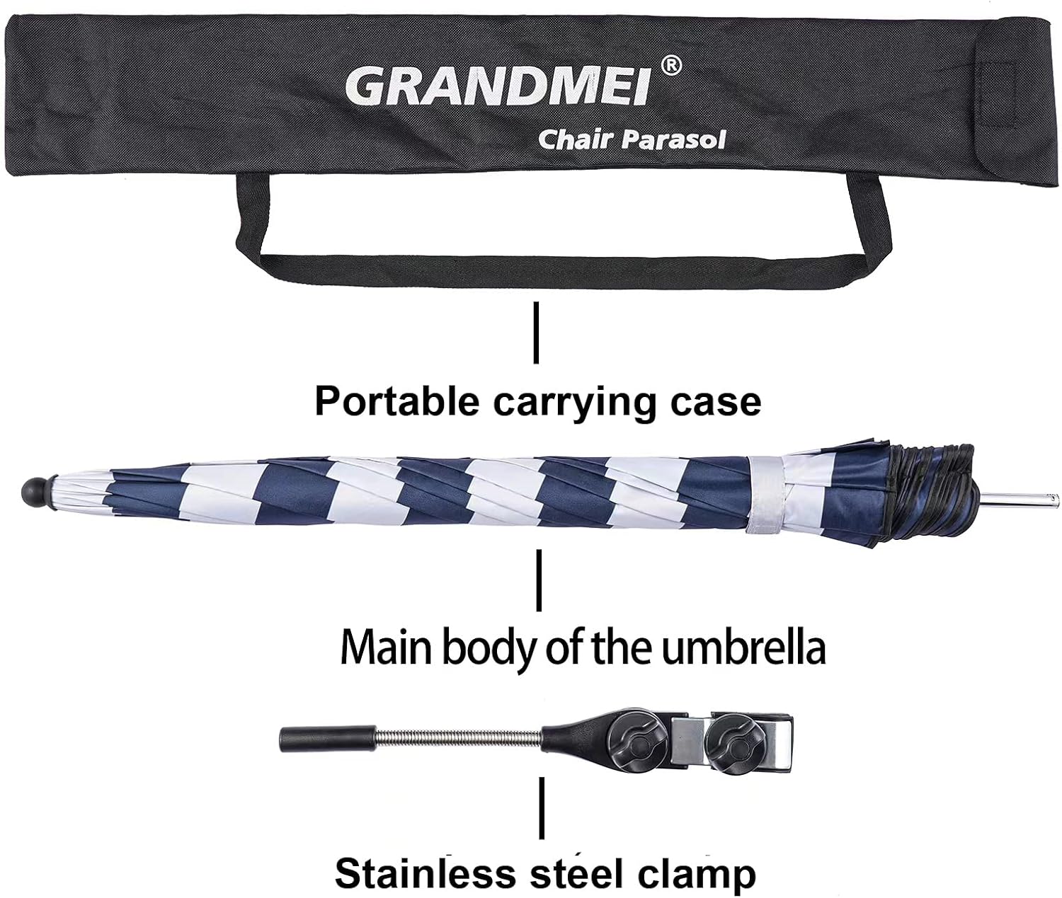 Skiennix Chair Umbrella - 46 Inch UPF 50+ Clip-On Parasol for Patio, Beach, Strollers & Golf Carts