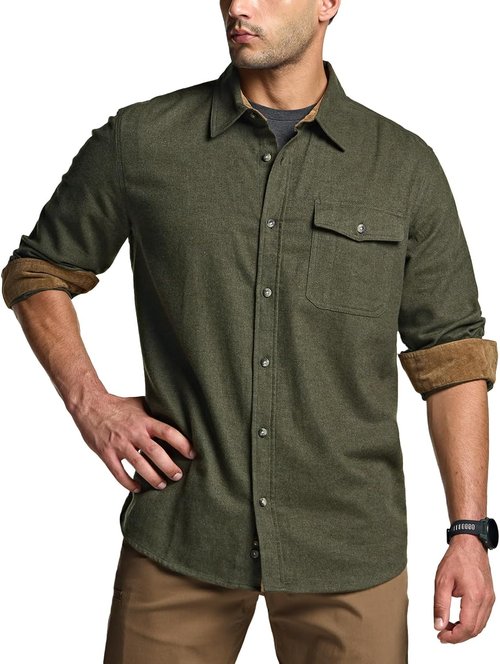 CQR Men's Flannel Shirt - 100% Cotton, Long Sleeve, Soft & Warm Casual Plaid | Outdoor Wear