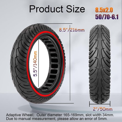 2PCS Solid Tires, 8.5x2 Inch Electric Scooter Replacement Wheels, 8 1/2'' Front or Rear Honeycomb Tire for Gotrax Gxl V2/XR/APEX Xiaomi M365/Pro Hiboy S2/S2R Hover-1 Journey and All 8.5'' Scooter Tire