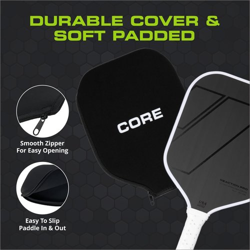 CORE Carbon Fiber Pickleball Paddle MX-1000 with Cover 16mm - USAPA Approved - Cushioned Comfort Grip with Honeycomb Polymer - Superior Spin Control - Beginners & Intermediate Players