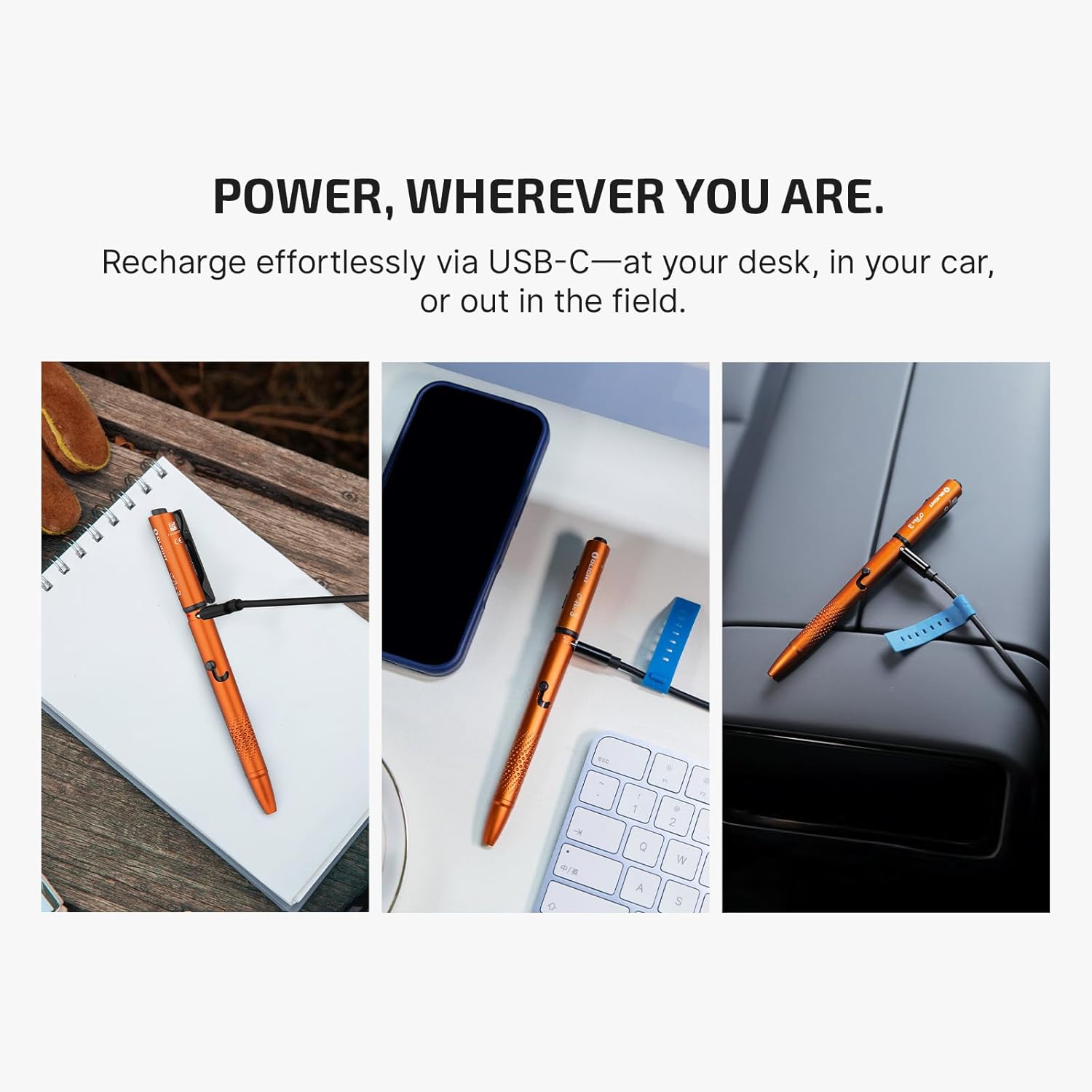 OLIGHT O'Pen 3 EDC Pen Light - 120 Lumens USB-C Rechargeable LED Flashlight | Green, Red & White Beam - Orange