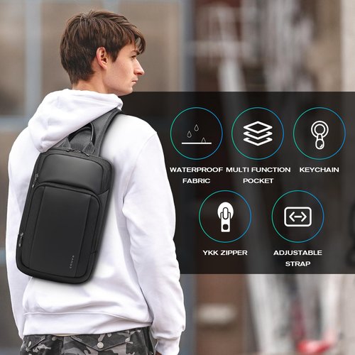 BANGE Sling Bag, Waterproof Shoulder bags with Pad Compartment, Crossbody Backpack for Men