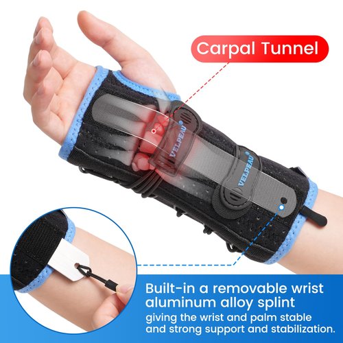 Velpeau Wrist Brace for Carpal Tunnel, Adjustable Elastic Tension Cords with Splints, Night Wrist Support for Arthritis, Tendonitis, Sprain, Injuries, Wrist Pain Relief Women and Men (Right Hand, M)