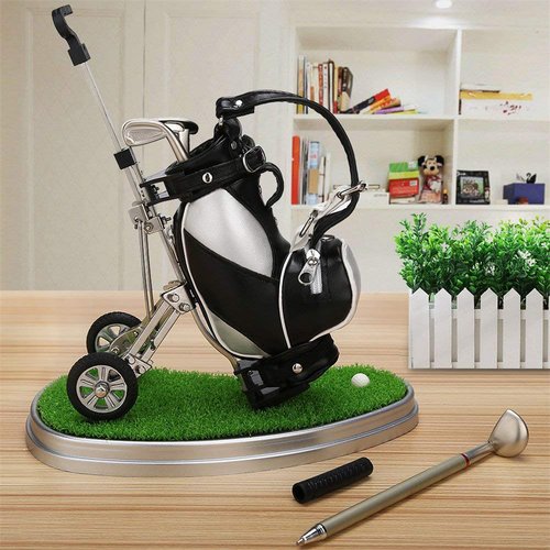 10L0L Golf Pen Holder, Golf Bag Pen Holder Golfs Club Ballpoint Pen, Office Desk Decoration, Business Souvenir Golfer Birthday Gifts for Men Women - Silver Black
