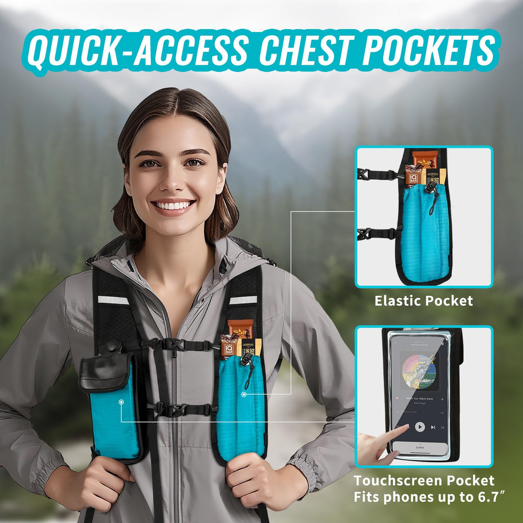 HOZMOZ 10L Small Hiking Backpack For Women Men, Lightweight Travel Packable Back Pack, Foldable Camping Hiking Daypack With Vest-style and Touchscreen Phone Pocket (Lake Green)