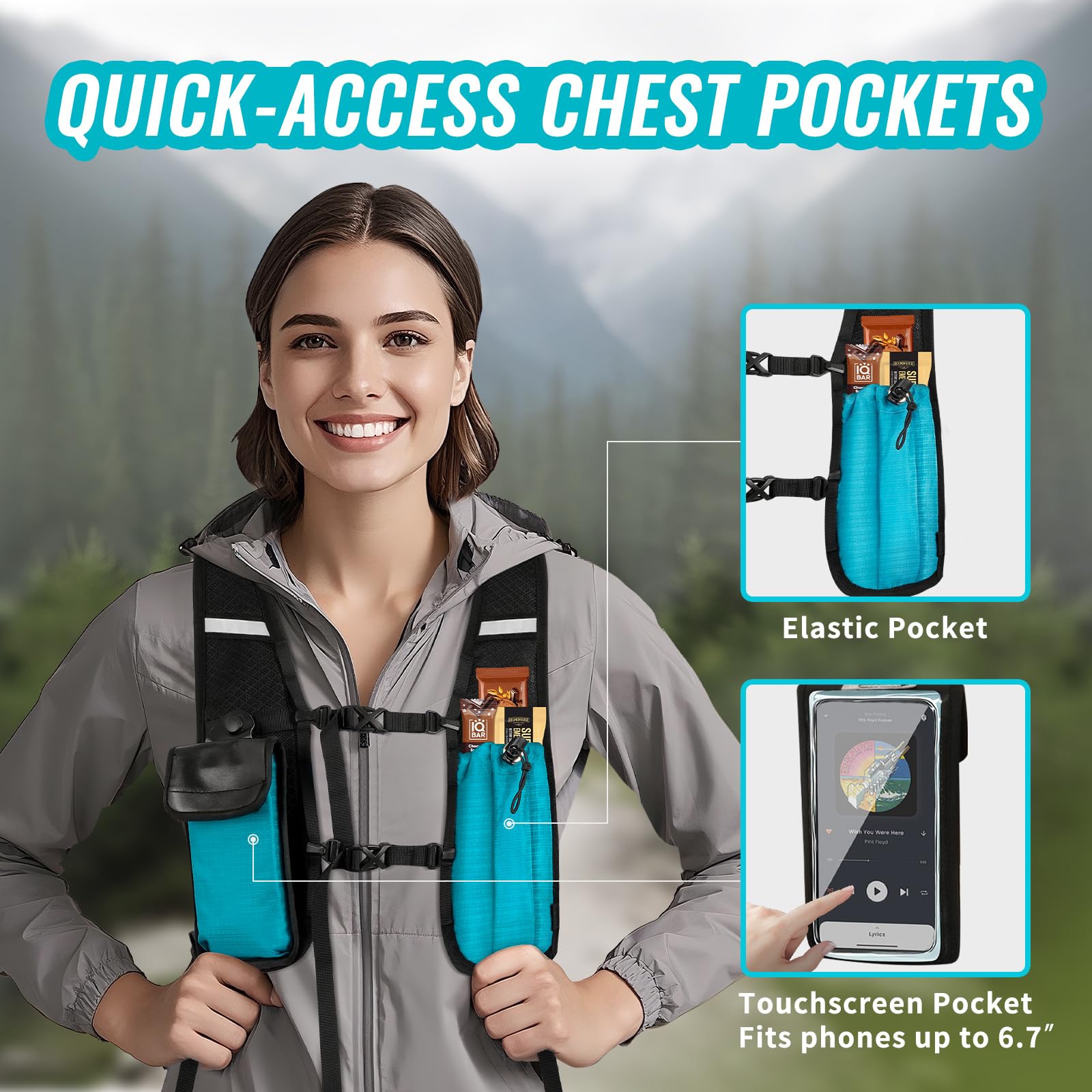HOZMOZ 10L Small Hiking Backpack For Women Men, Lightweight Travel Packable Back Pack, Foldable Camping Hiking Daypack With Vest-style and Touchscreen Phone Pocket (Lake Green)