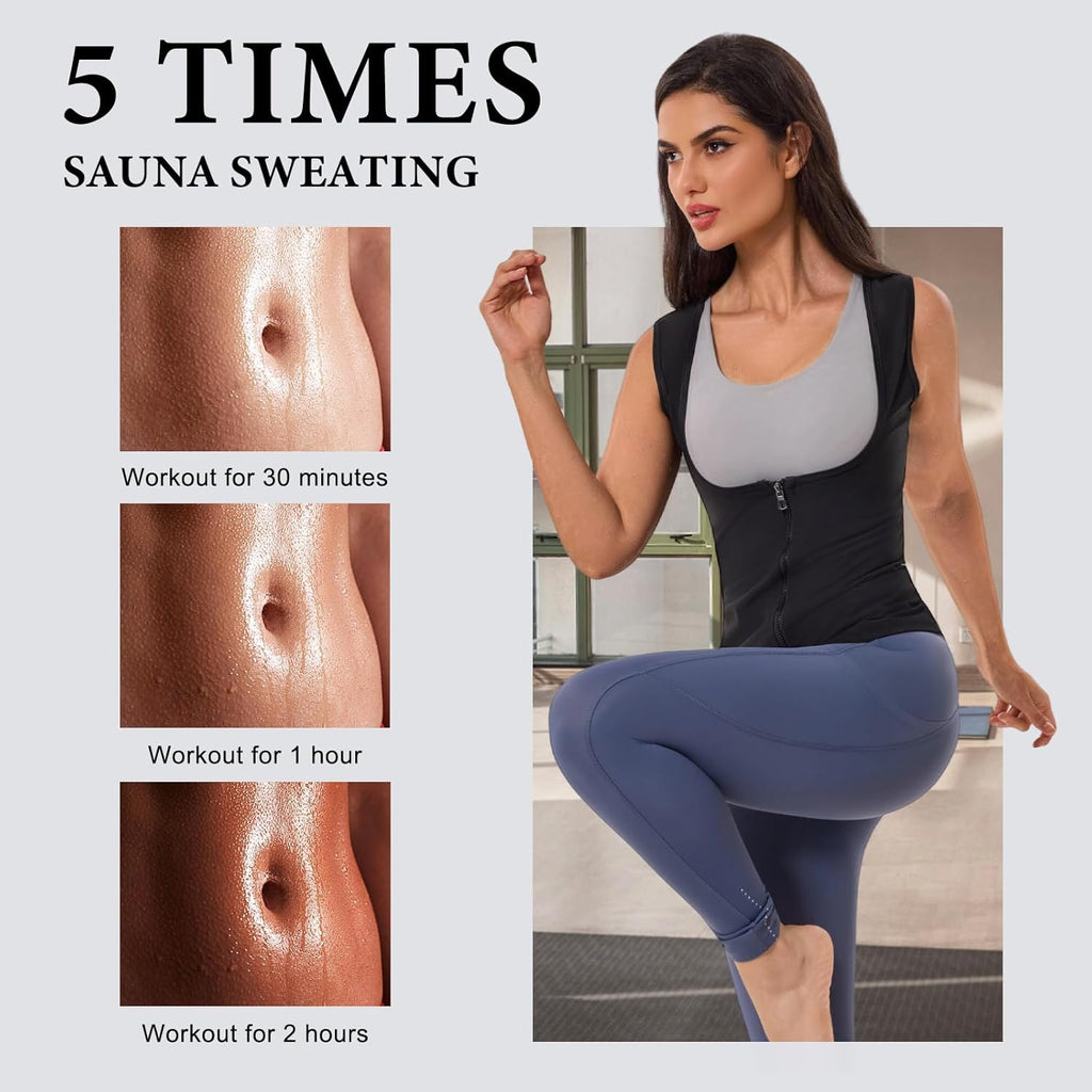 Skiennix Sauna Suit for Women - Weight Loss Sweat Vest with Zipper | Sleeveless Compression Tank Top