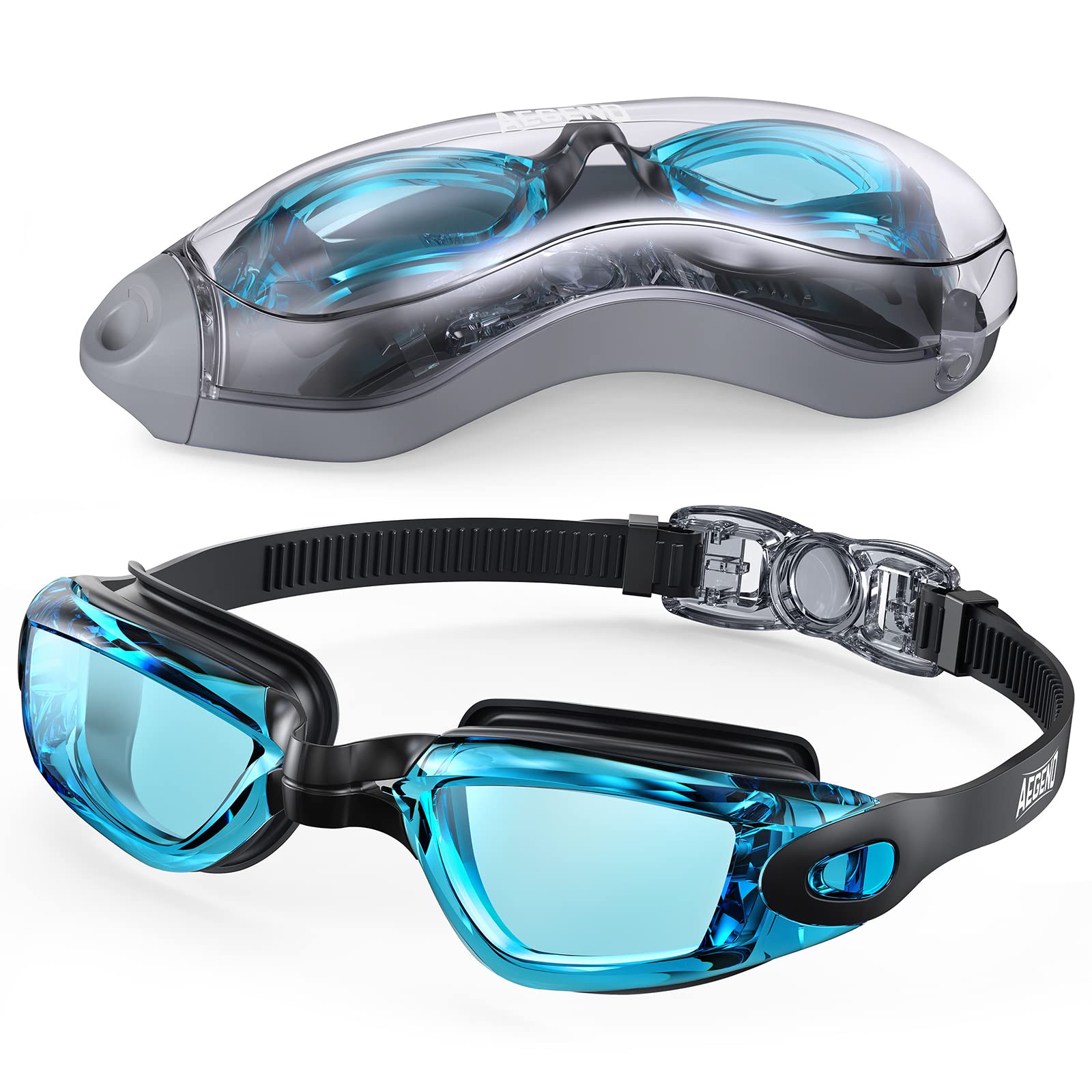Aegend Swim Goggles, Swimming Goggles No Leaking Full Protection Adult Men Women Youth, Flexible, Detachable, Navy Blue