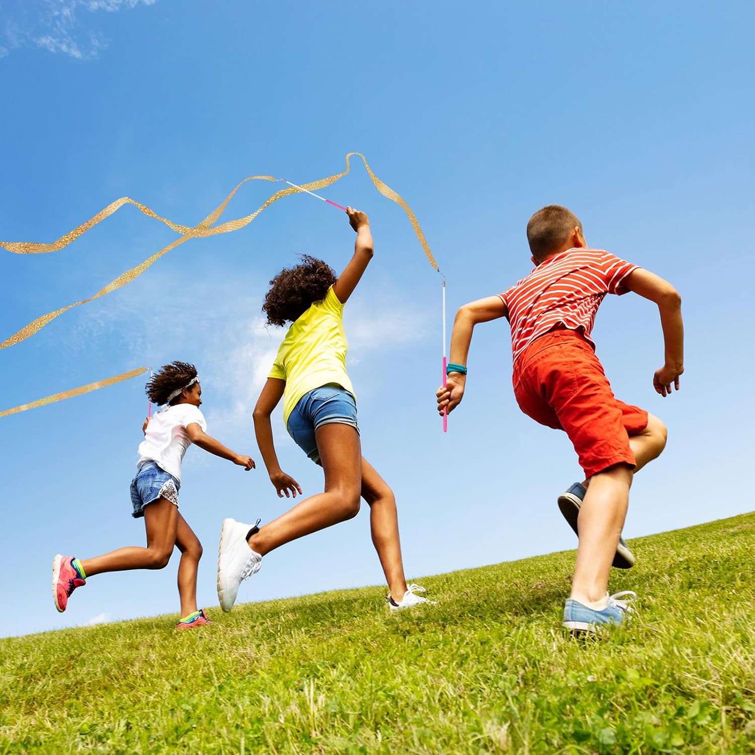 Skiennix Sparkly Dance Ribbons - 4PCS Twirl Streamer Wands for Kids' Ballet & Gymnastics Parties
