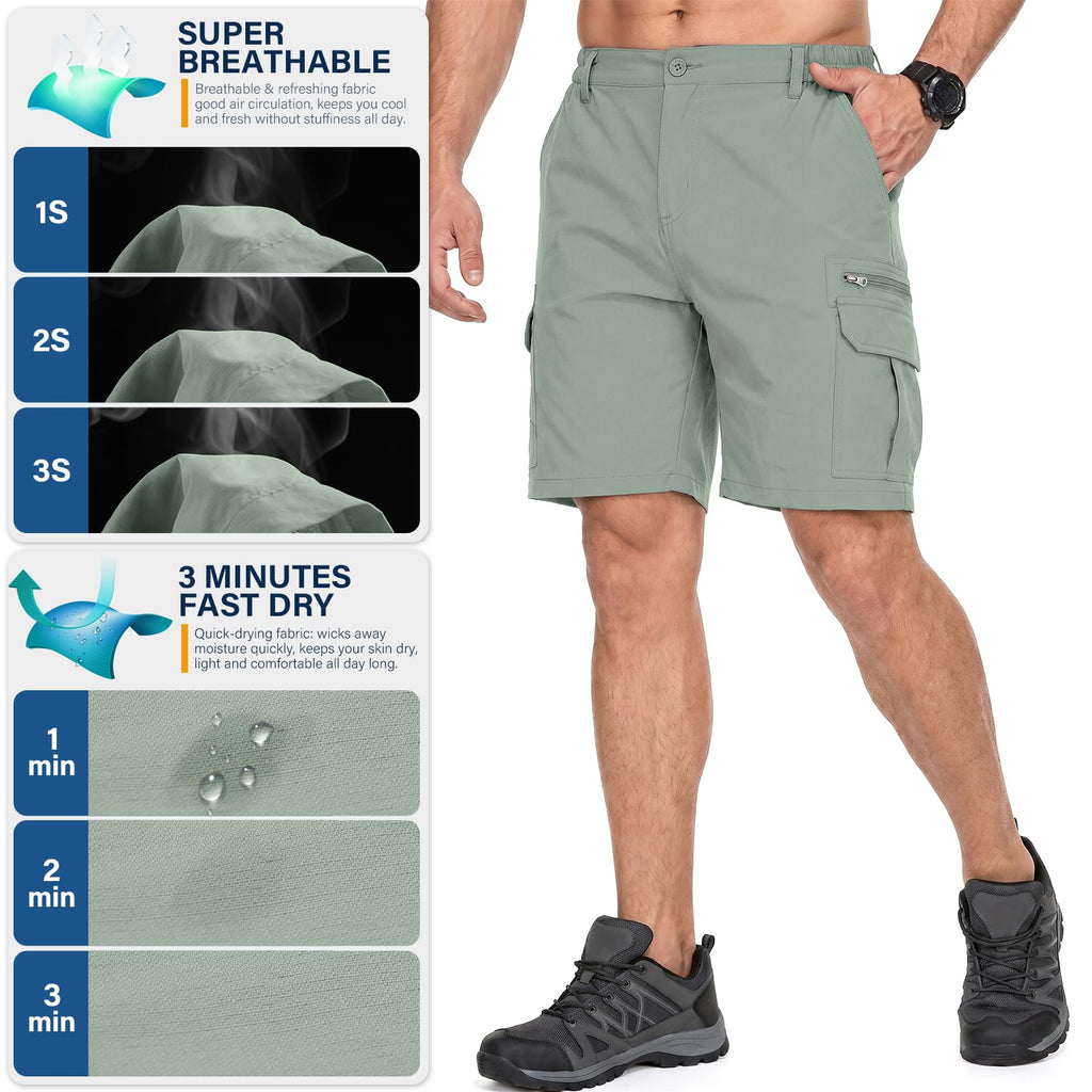 Jessie Kidden Mens Outdoor Casual Expandable Waist Lightweight Water Resistant Quick Dry Fishing Hiking Shorts (6222 Green Sage 40)