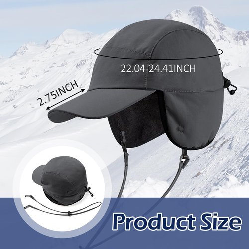 Waterproof Winter Hats for Men with Ear Flaps Lightweight Fleece Lined Trapper Hat Warm Baseball Cap for Ski, Hunting and Ice Fishing Army Green