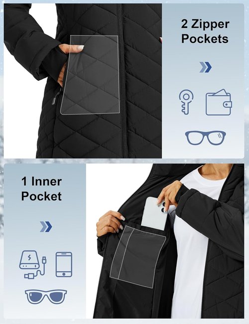 MAGCOMSEN Women's Lightweight Quilted Puffer Jacket - Warm Waterproof Coat with Hood