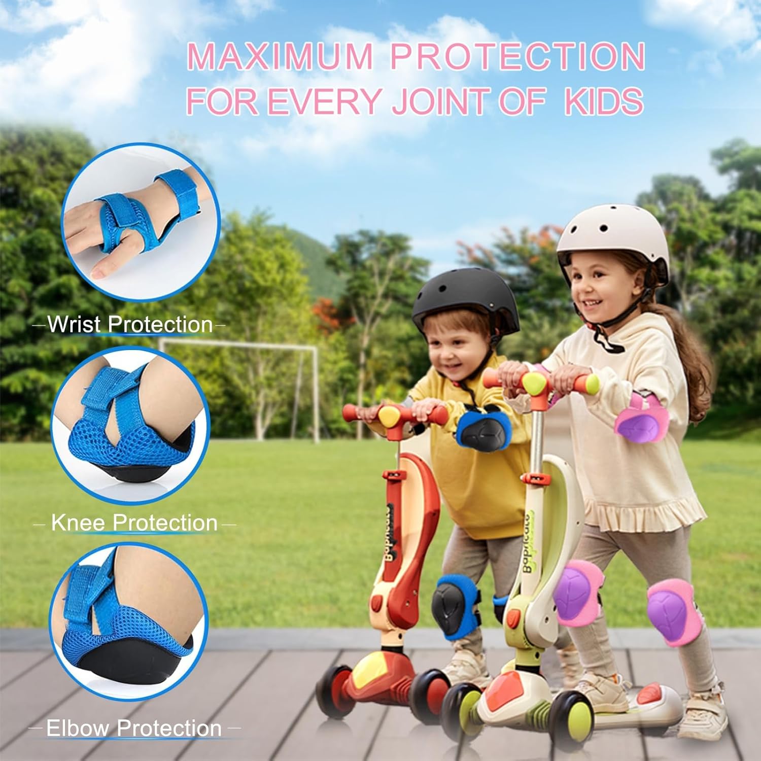 Skiennix Knee Pads Set for Kids - Protective Gear for Ages 3-10 | Includes Elbow Pads & Wrist Guards