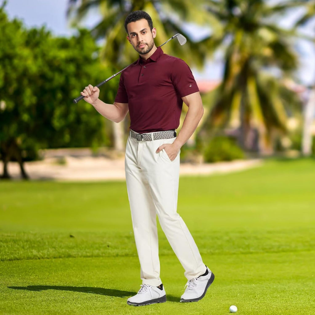 Rouen Men's Golf Polo Shirt - Short Sleeve, Quick Dry, Breathable Heather Jacquard | Regular Fit Casual Wear