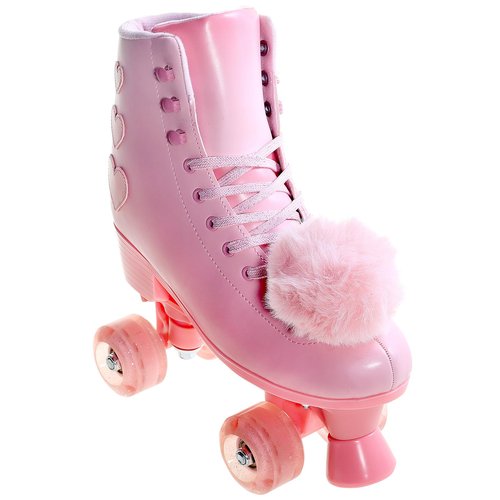 JetHok Roller Skates for Women, High Top PU Leather Rollerskates, Shiny Double-Row Four Pink Wheels Quad Skates for Girls and Age 8-50 Indoor Outdoor (Gradient Pink, US 1)
