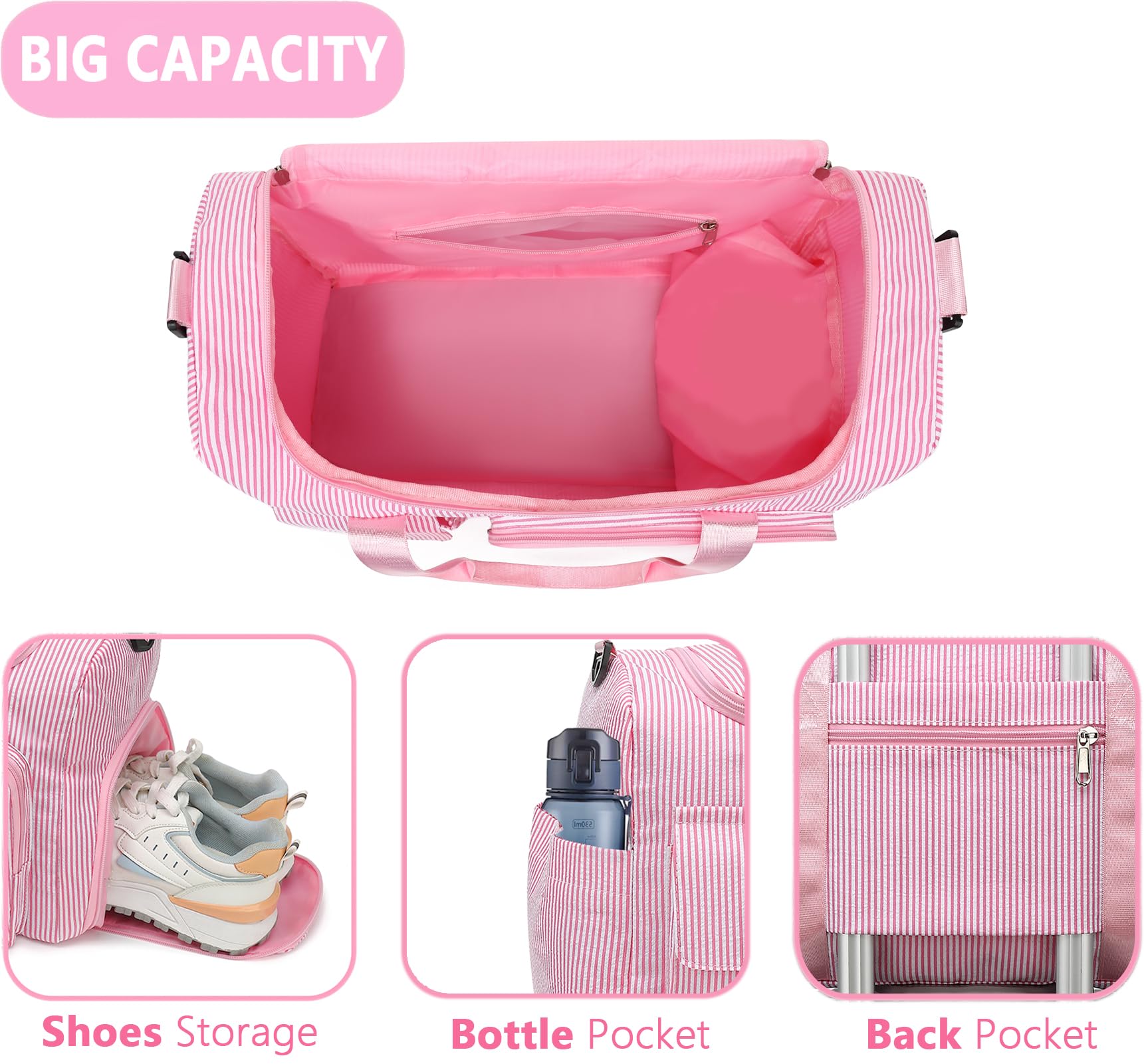 HuiLeo Kids Travel Duffle Bag Dance Bag Gifts for Girls Initial Gym Bag with Shoes Compartment for Women Lightweight Weekender Bags Pink-E