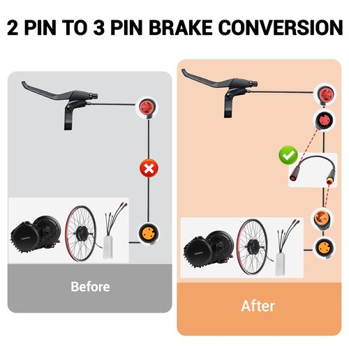 Electric Bike Brake Adapter Cable for BAFANG Ebike System, 2-Pin Female to 3-Pin Male, 5.9 inches, Black(2 PCS)