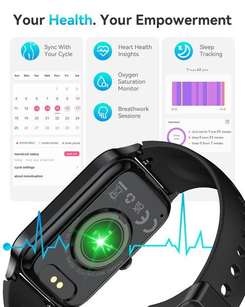 ChronArk Fitness Tracker for Women Men, Activity Smart Watch Compatible with Android iPhone, Step Counter with 110+ Sports, Sleep Monitor, Calorie Counter, IP68 Waterproof (Black, 1.57)