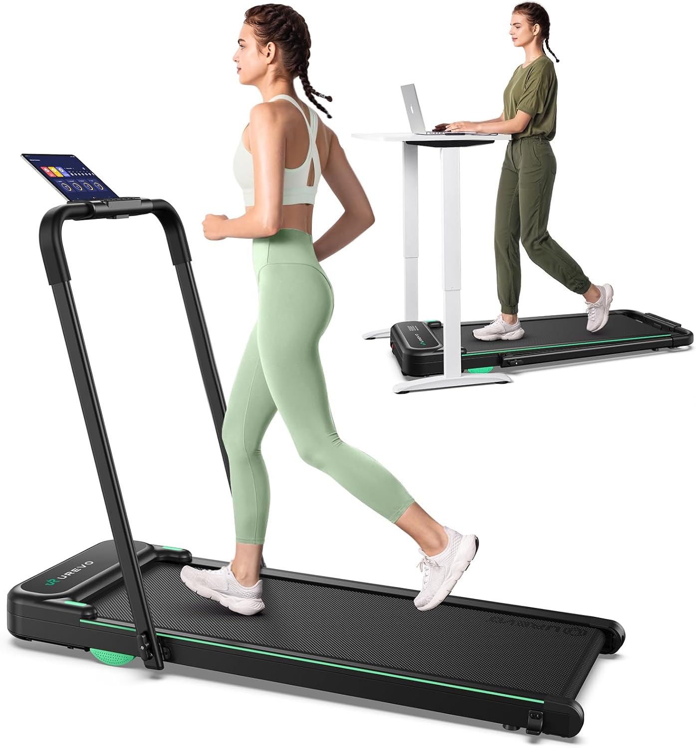 UREVO Smart 2-in-1 Folding Treadmill - Compact Walking Pad with Safety Handle & Dual LED Display
