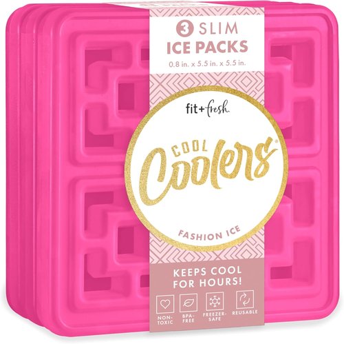 Cool Coolers Large Fashion Ice by Fit & Fresh, 3pk Ice Blocks for Lunchboxes, Quick Freeze, Space Saving, Stylish Reusable Freezer Packs for Coolers, Hot Pink