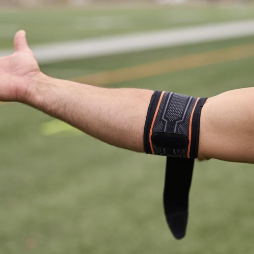 Shock Doctor Compression Knit Tennis/Golf Elbow Sleeve with Gel Support and Strap, Black/Grey, Adult-Large