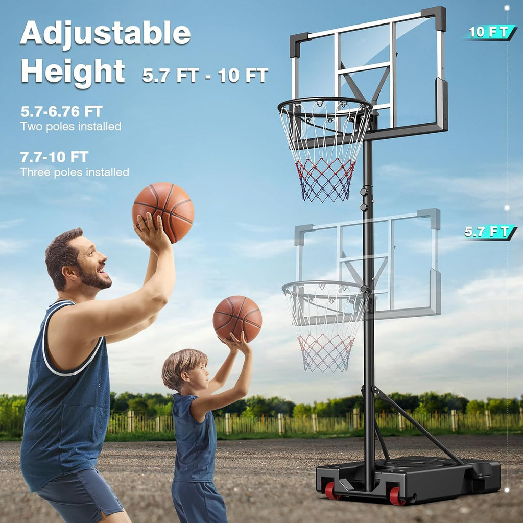 Skiennix Basketball Hoop - 10FT Height Adjustable with 45-Inch Shatterproof Backboard | Portable for Backyard & Indoor Use