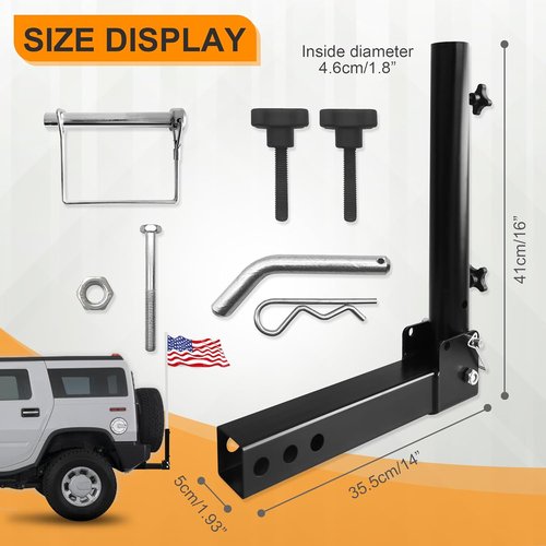 KAIRAY Foldable Hitch Mount Flagpole Holder - Universal Fit for 2-Inch Hitch Receivers | Ideal for Trucks, SUVs, RVs