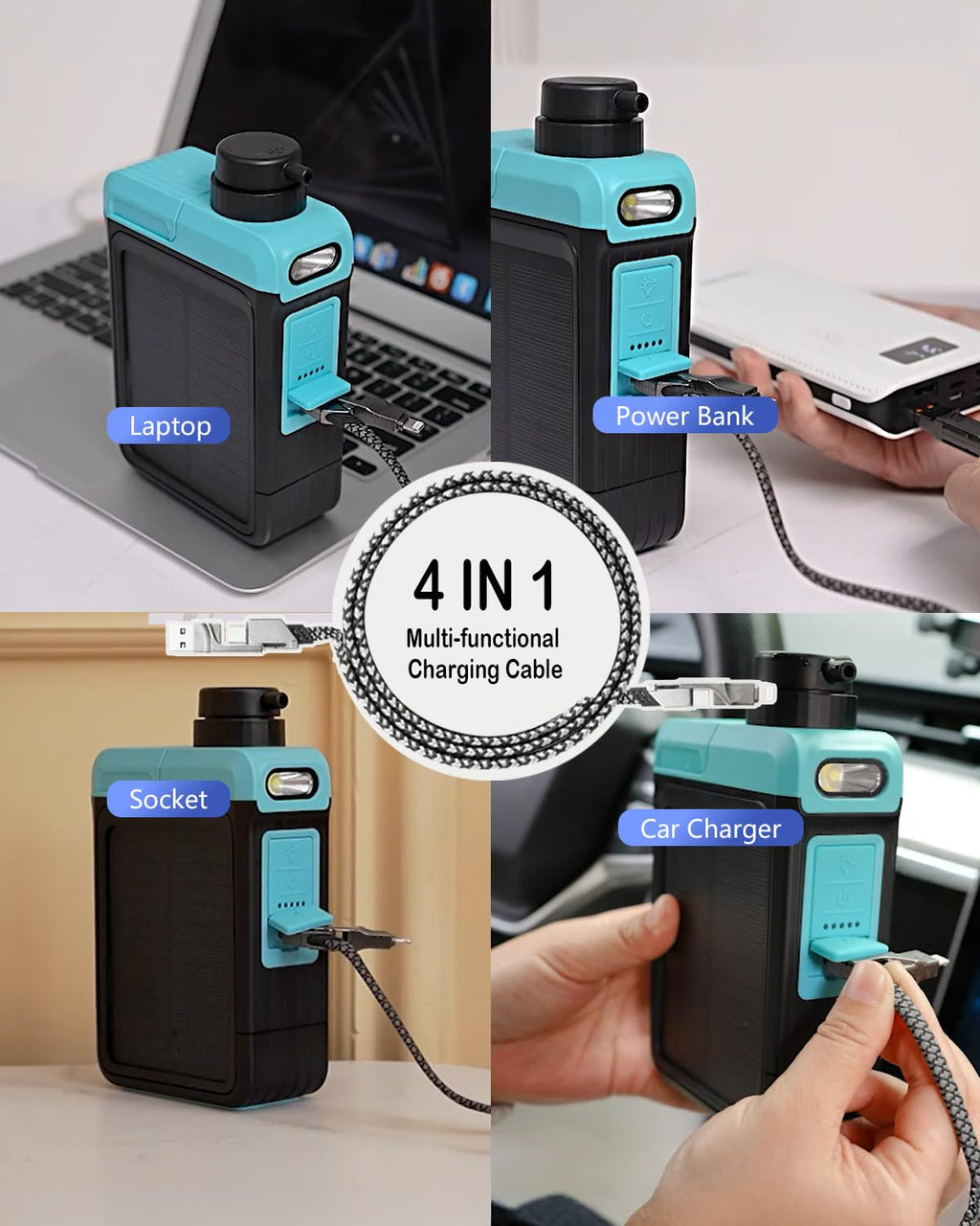 Skiennix 3-in-1 Solar Electric Water Filter - Portable Camping Water Purifier with Hand Pump & Emergency Light
