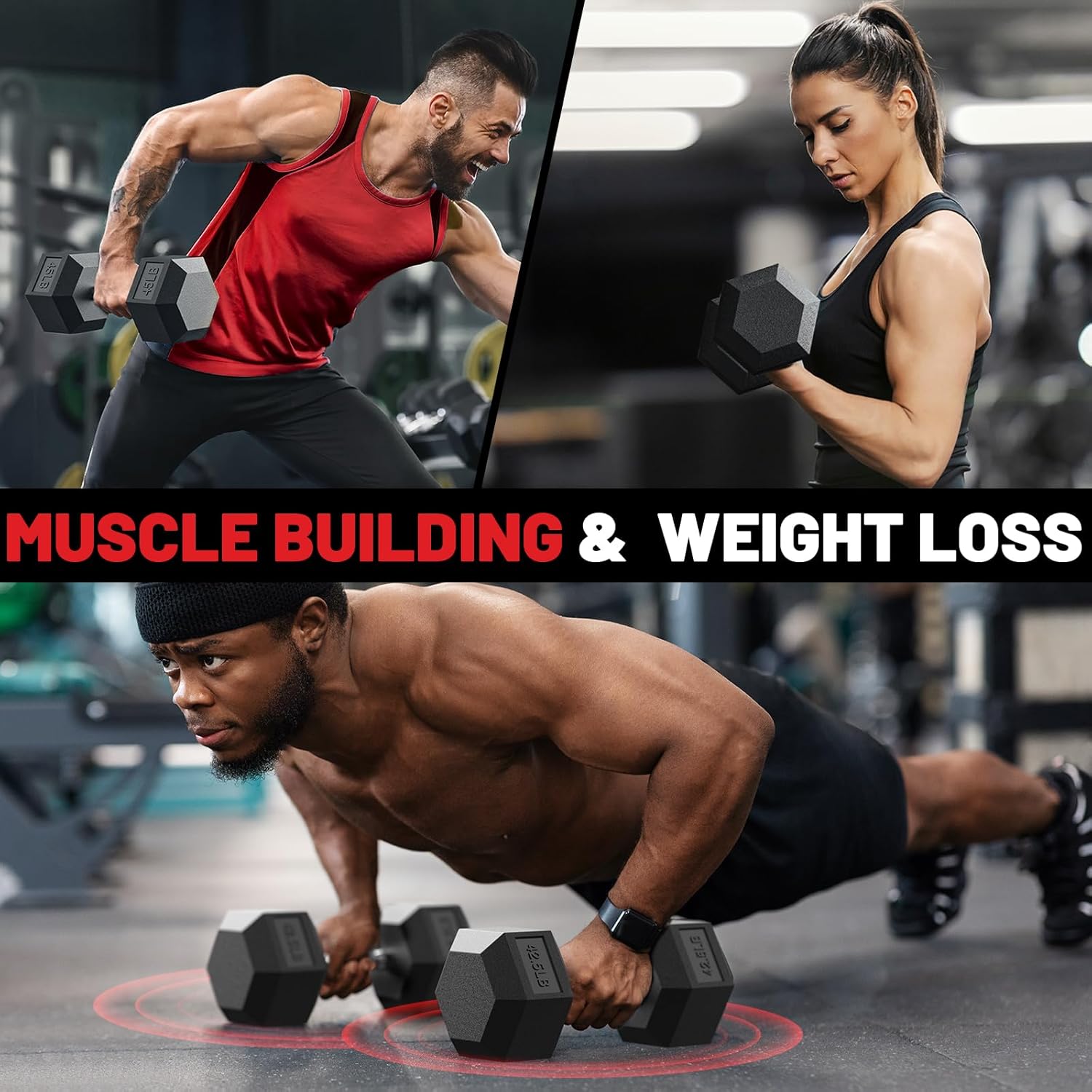 PAPABABE Hex Dumbbell Set - Odorless Rubber Coated Weights 2.5-125lb | Perfect for Home Gym & Strength Training