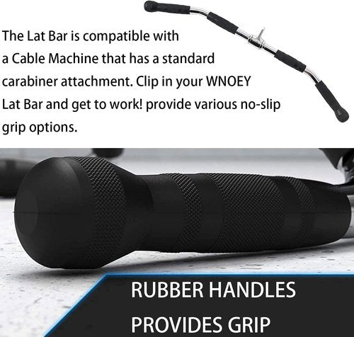 LAT Bar Cable Attachment - Deluxe Heavy Duty Curl Bar with Rubber Handgrips for Home Gym