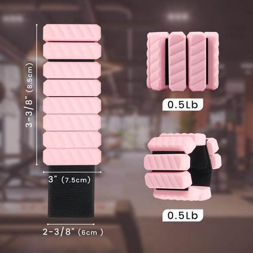 KIMPOK Lightweight Wearable Weights, 1lb Total (1/2 lb / 8 oz Each), Silicone Adjustable Wrist and Ankle Weights for Walking, Yoga & Pilates (pink)