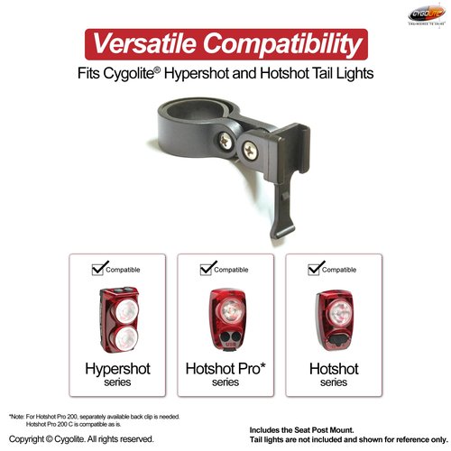 Cygolite Seat Post Mount for Hypershot, Hotshot Pro, and Hotshot Bicycle Taillight Series with Hard Mounts