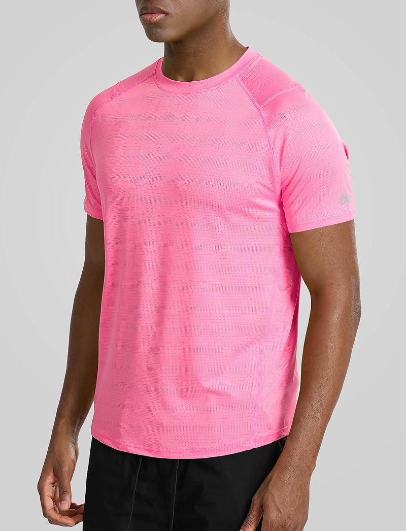 Zengjo Mens Quick Dry Short Sleeve Athletic T Shirt – Pink, Size Large