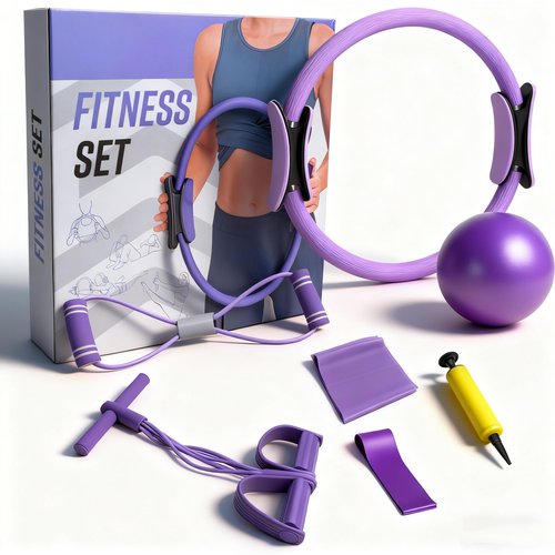 Home Pilates Kit for Women, Essentials Pilates Equipment Set- Pilates Ring, Figure Eight Supports, Mini Ball, Resistance Bands & Accessories for Beginners Workout at Home