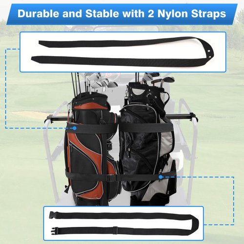 Golf Cart Rear Seat Bag Holder Bracket Attachment for Most 2+2 Golf Cart Rear Seat with 1 Inch Square Tube, No Drilling Golf Cart Bag Attachment for EZGO Club Car Yamaha Golf Carts, Metal / Stable